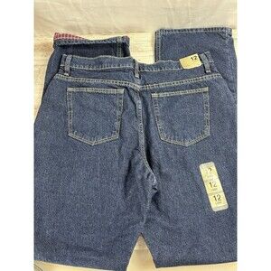NWT Cabelas Womens Flannel Lined Jeans 12 Long Dark Wash 32x34 Plaid Straight